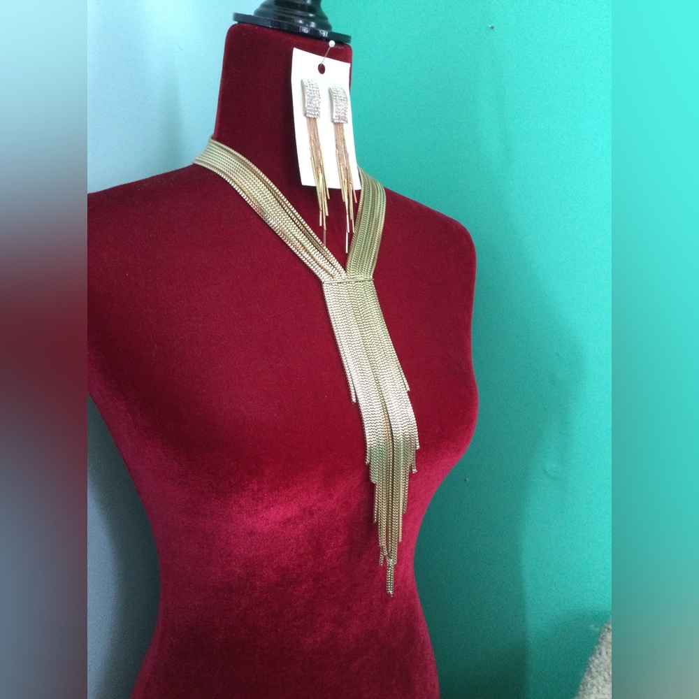 Golden Fashion Necklace + Earrings